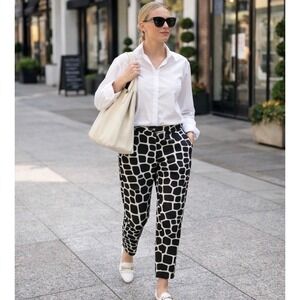 Liz Claiborne Career Black White Giraffe Print Ankle Pants Classic Fit Size 12